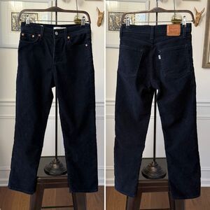 Levi’s Wedgie Straight Black Corduroy Jeans Pants Button Fly $98 25 x 26